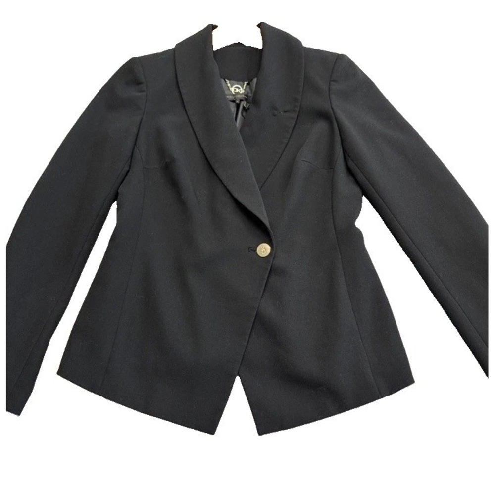 VTG Y2K Donna Karan Sz 4 Black Blazer Single Breasted 1 Gold Button
